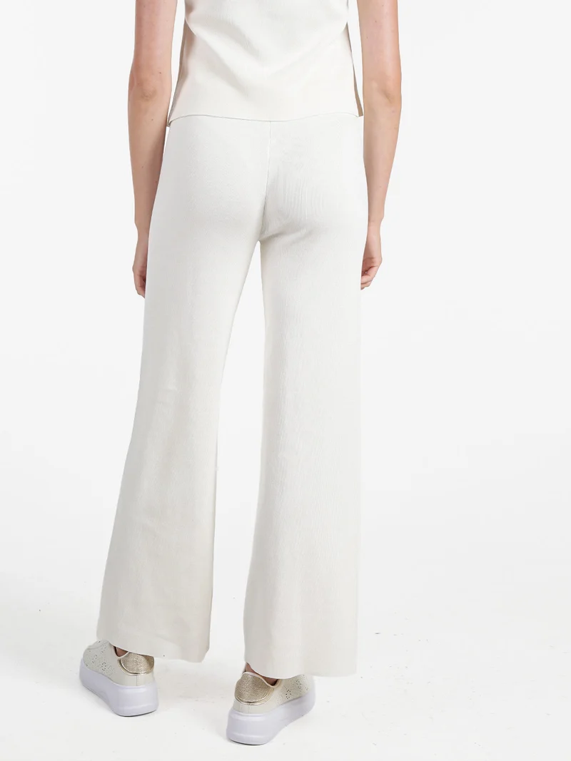 Pantaloni donna in maglia a gamba larga - beige