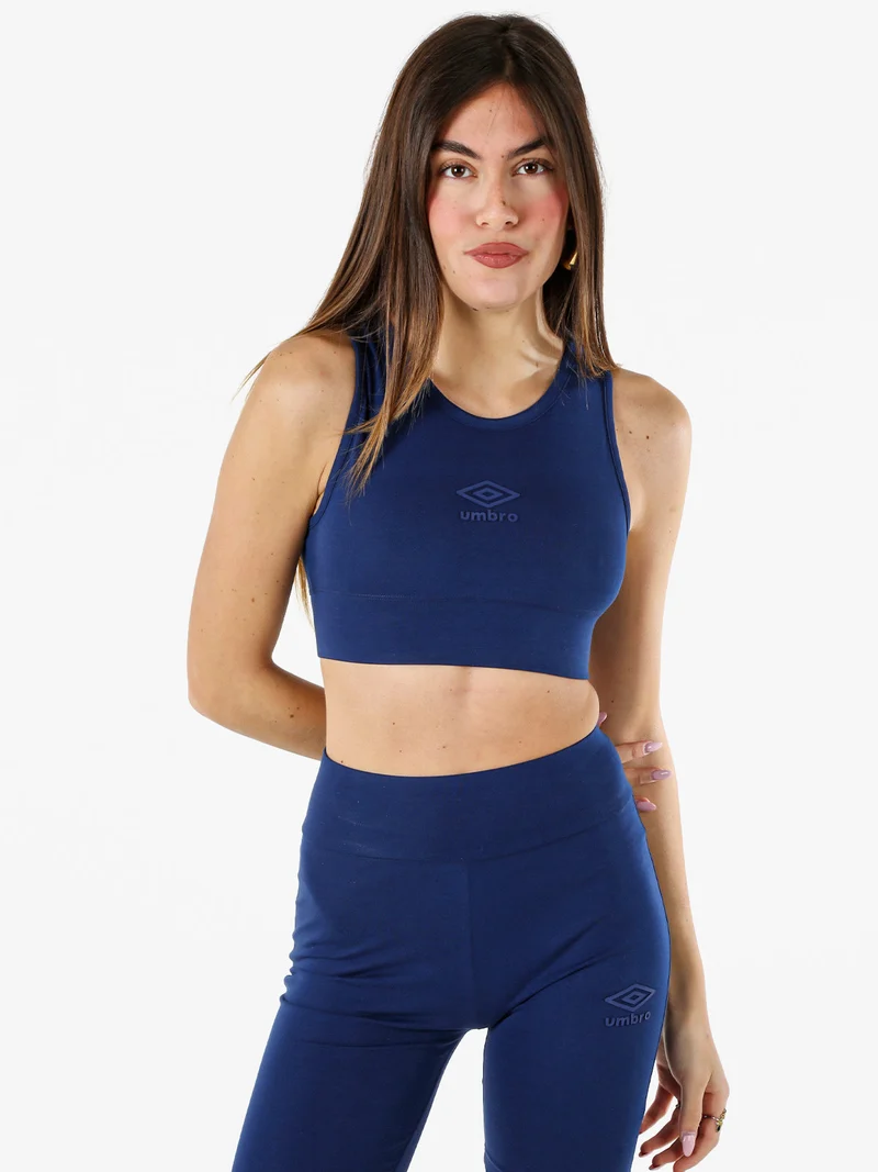 Top sportivo da donna con logo in cotone elasticizzato - blu
