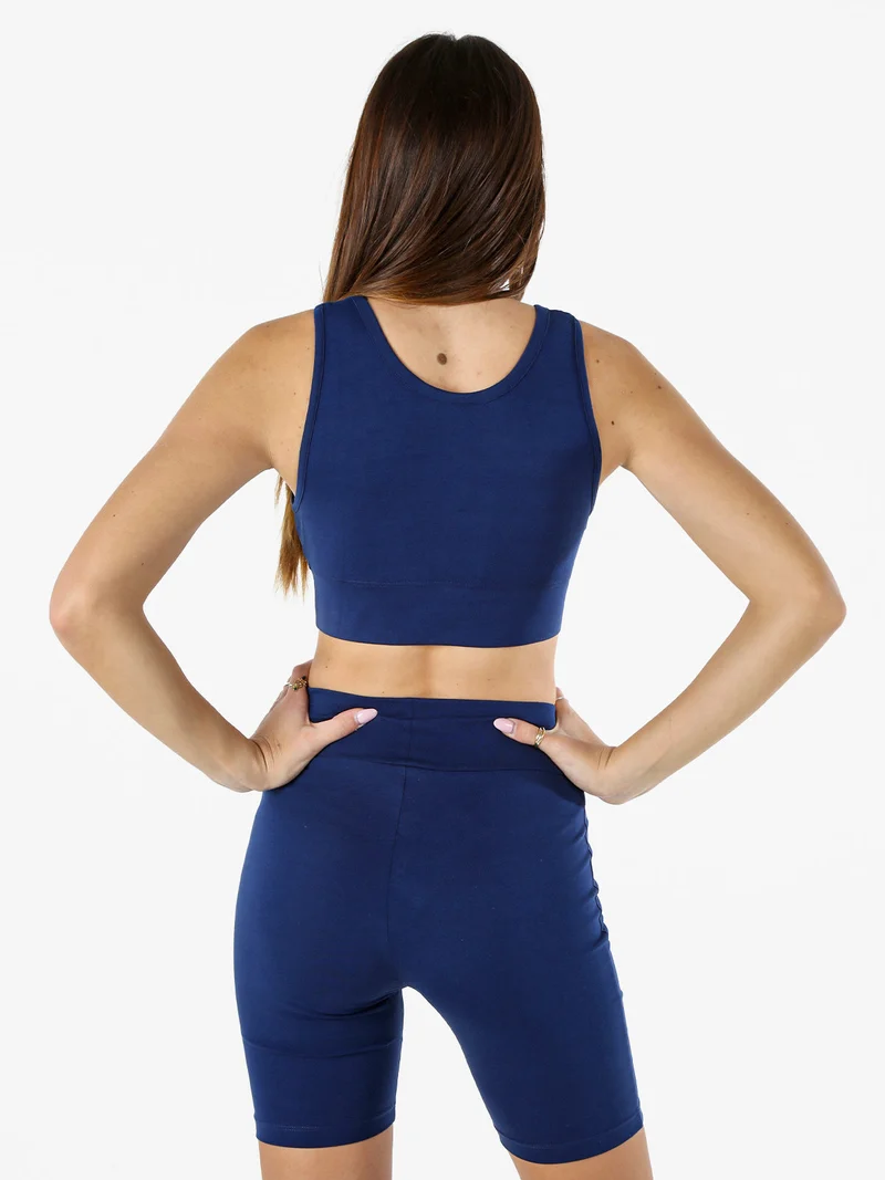 Top sportivo da donna con logo in cotone elasticizzato - blu