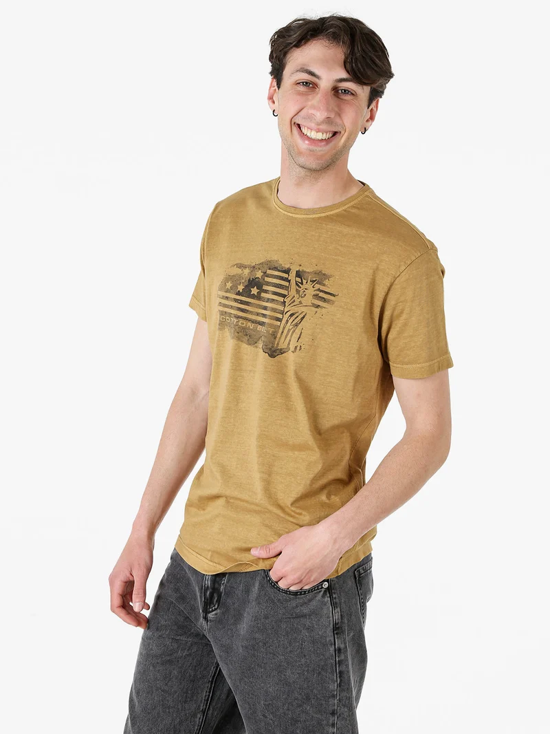 T-shirt da uomo in cotone con stampa - marrone