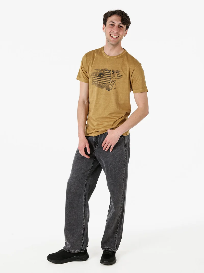 T-shirt da uomo in cotone con stampa - marrone
