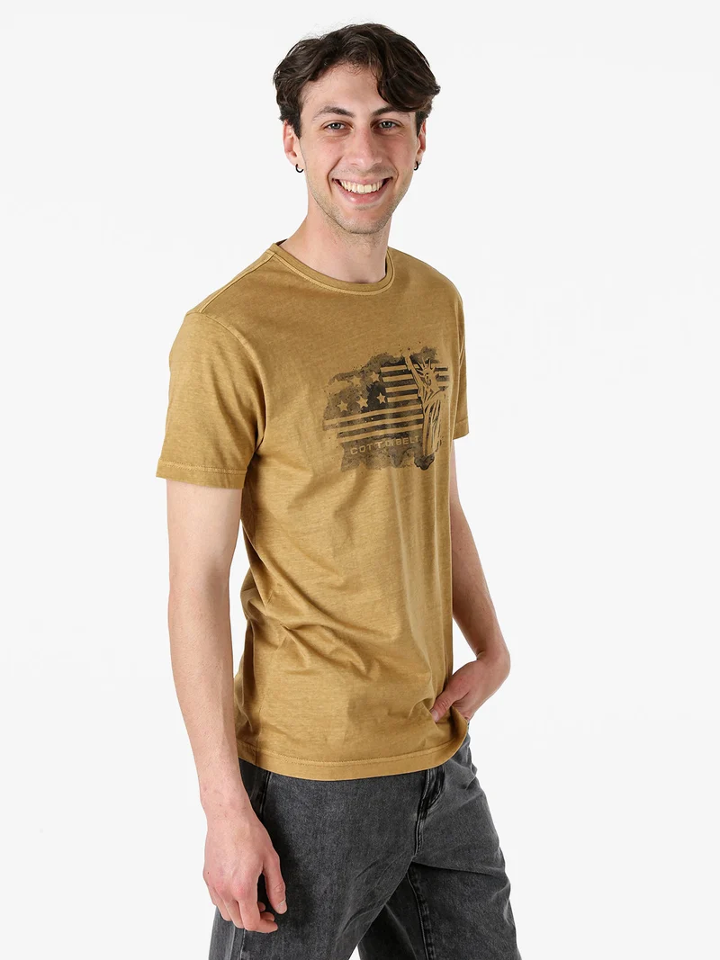T-shirt da uomo in cotone con stampa - marrone