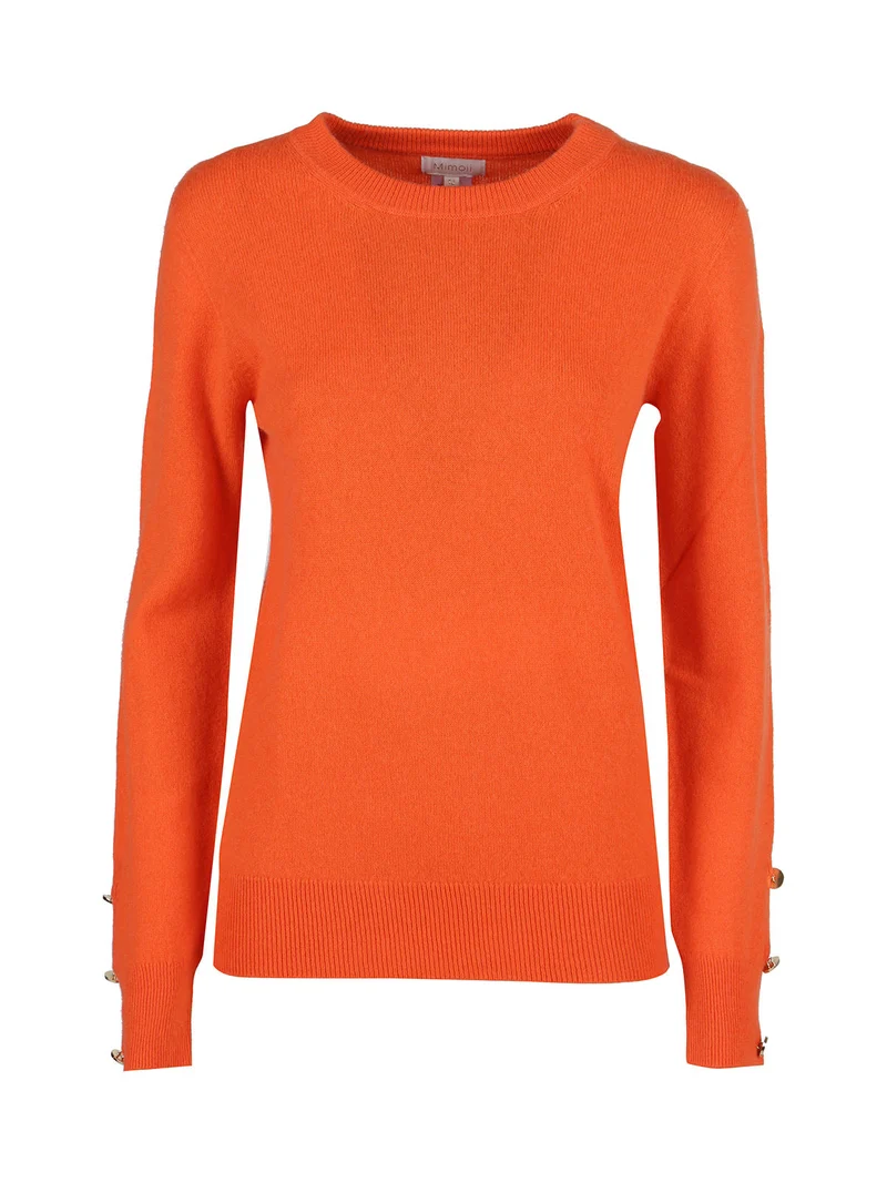 Maglione donna in misto lana e cashemere con bottoni decorativi - arancione