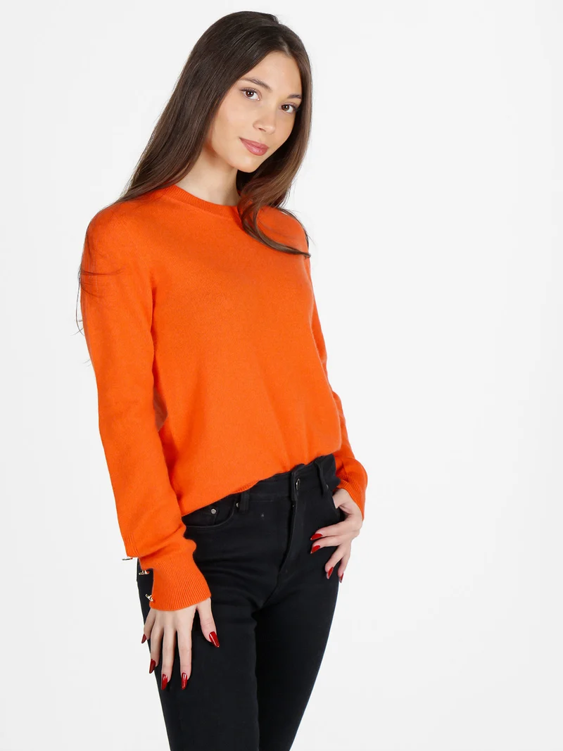 Maglione donna in misto lana e cashemere con bottoni decorativi - arancione