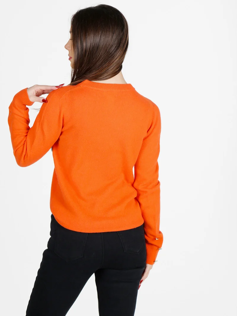 Maglione donna in misto lana e cashemere con bottoni decorativi - arancione