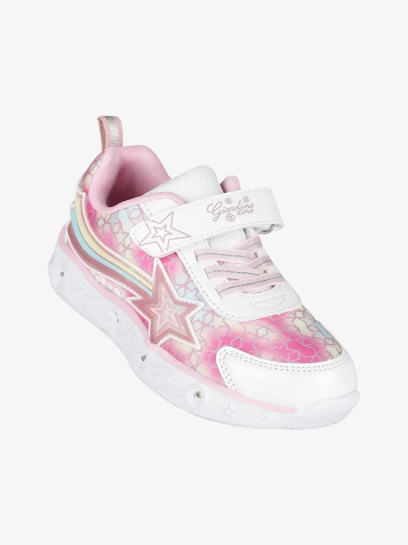 Sneakers da bambina con strappo e luci - bianco