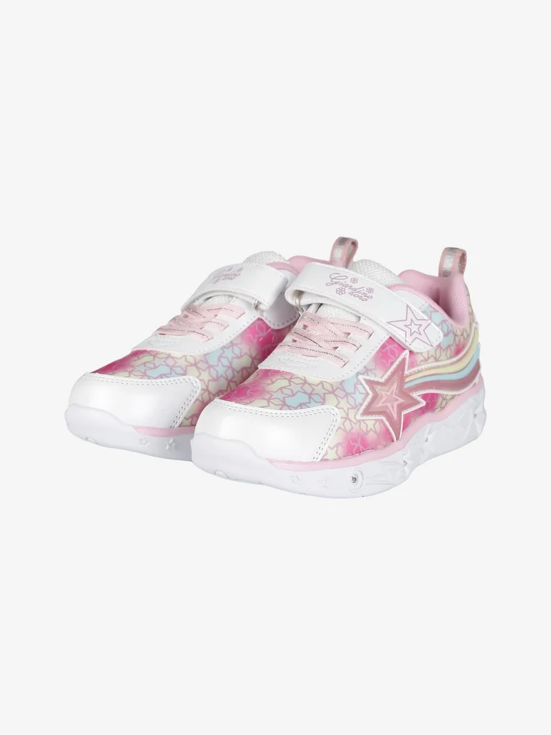 Sneakers da bambina con strappo e luci - bianco