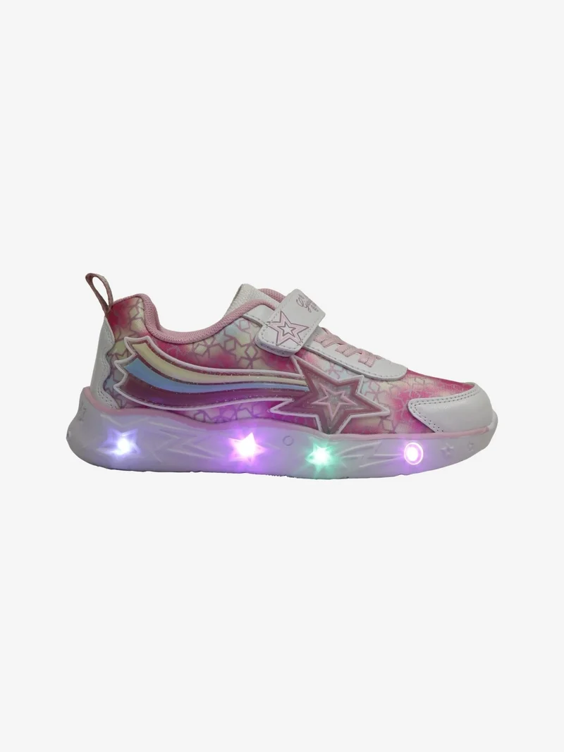 Sneakers da bambina con strappo e luci - bianco