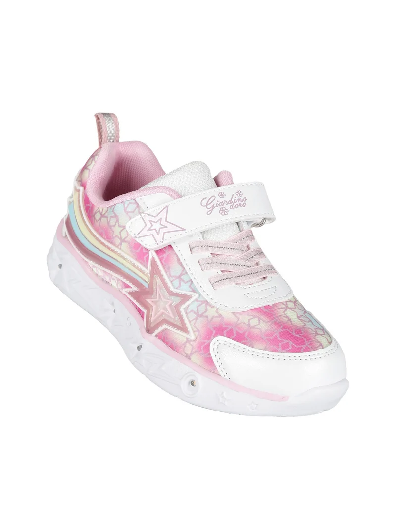 Sneakers da bambina con strappo e luci - bianco
