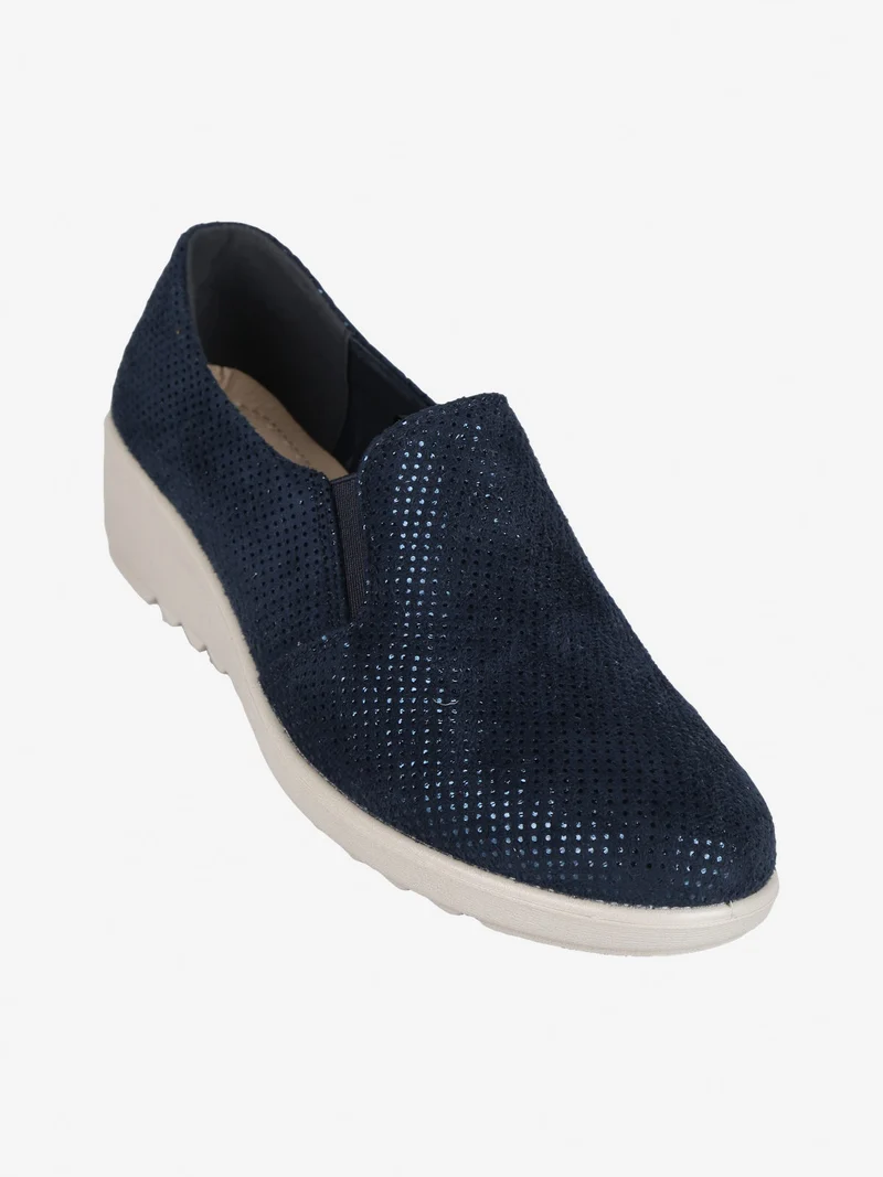 Mocassini donna con zeppa - blu scuro