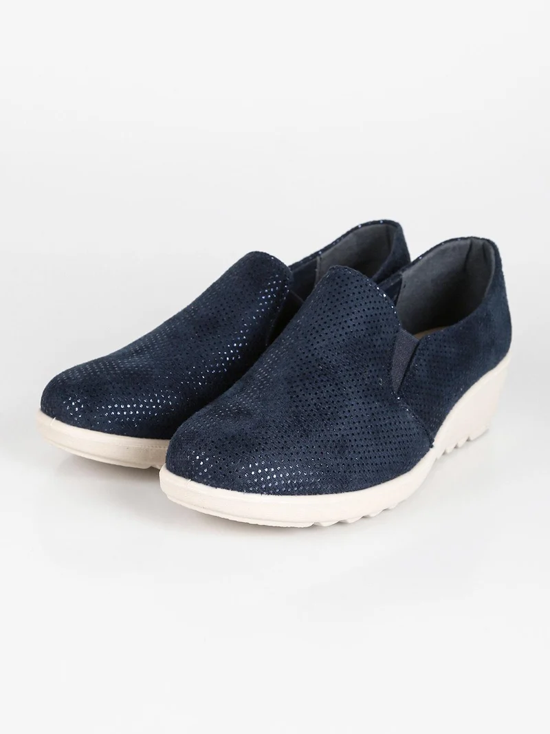Mocassini donna con zeppa - blu scuro