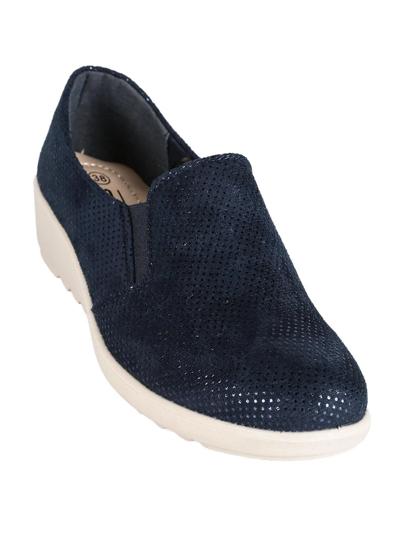 Mocassini donna con zeppa - blu scuro