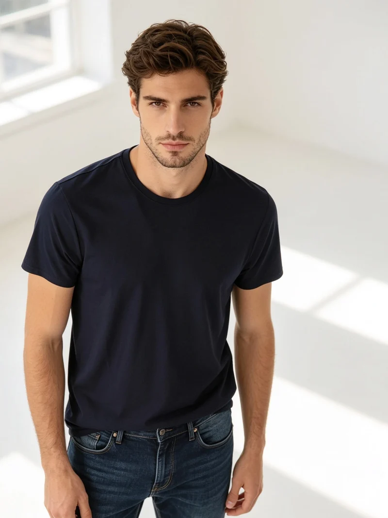 T-shirt girocollo da uomo in tessuto tecnico traspirante - nero