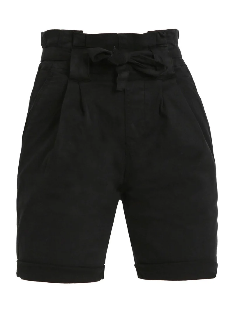 Bermuda donna in cotone vita alta - nero