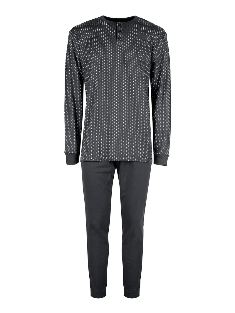 Pigiama lungo da uomo in cotone interlock con stampe - grigio scuro