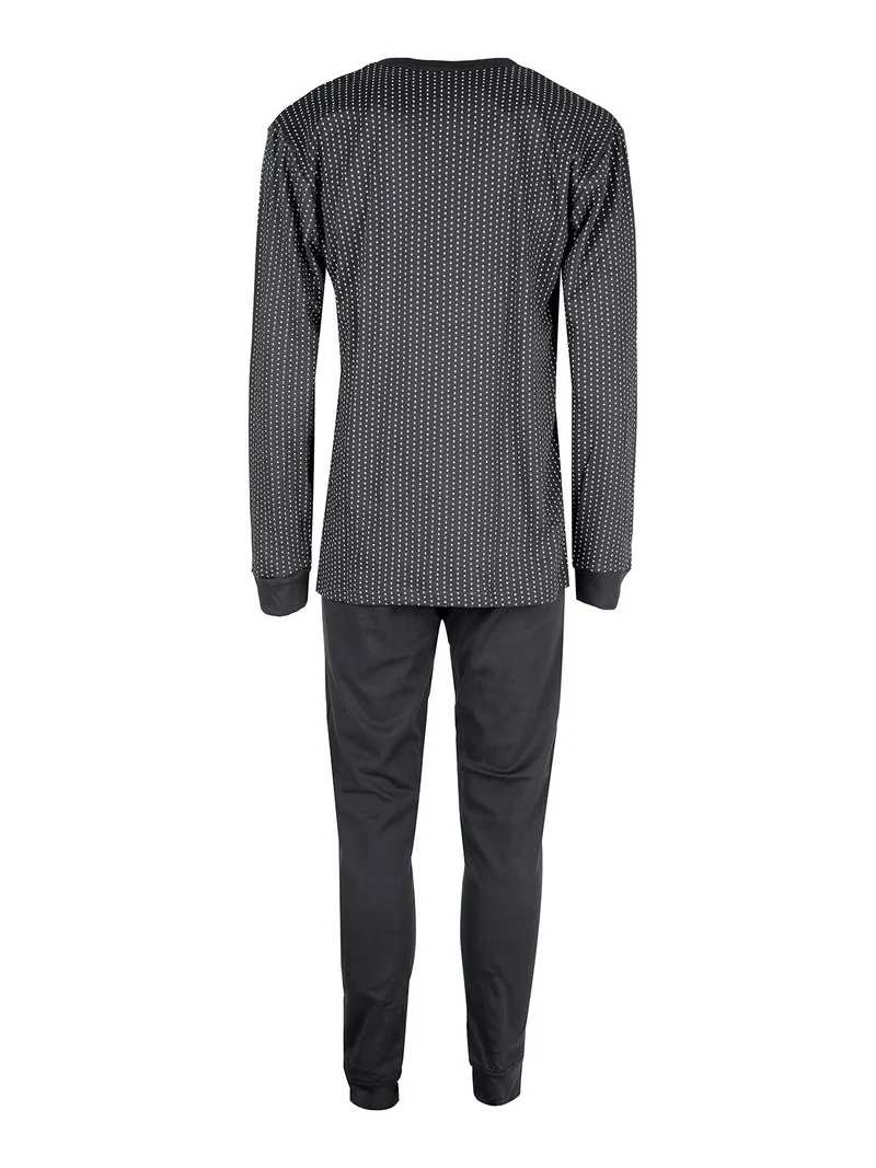 Pigiama lungo da uomo in cotone interlock con stampe - grigio scuro
