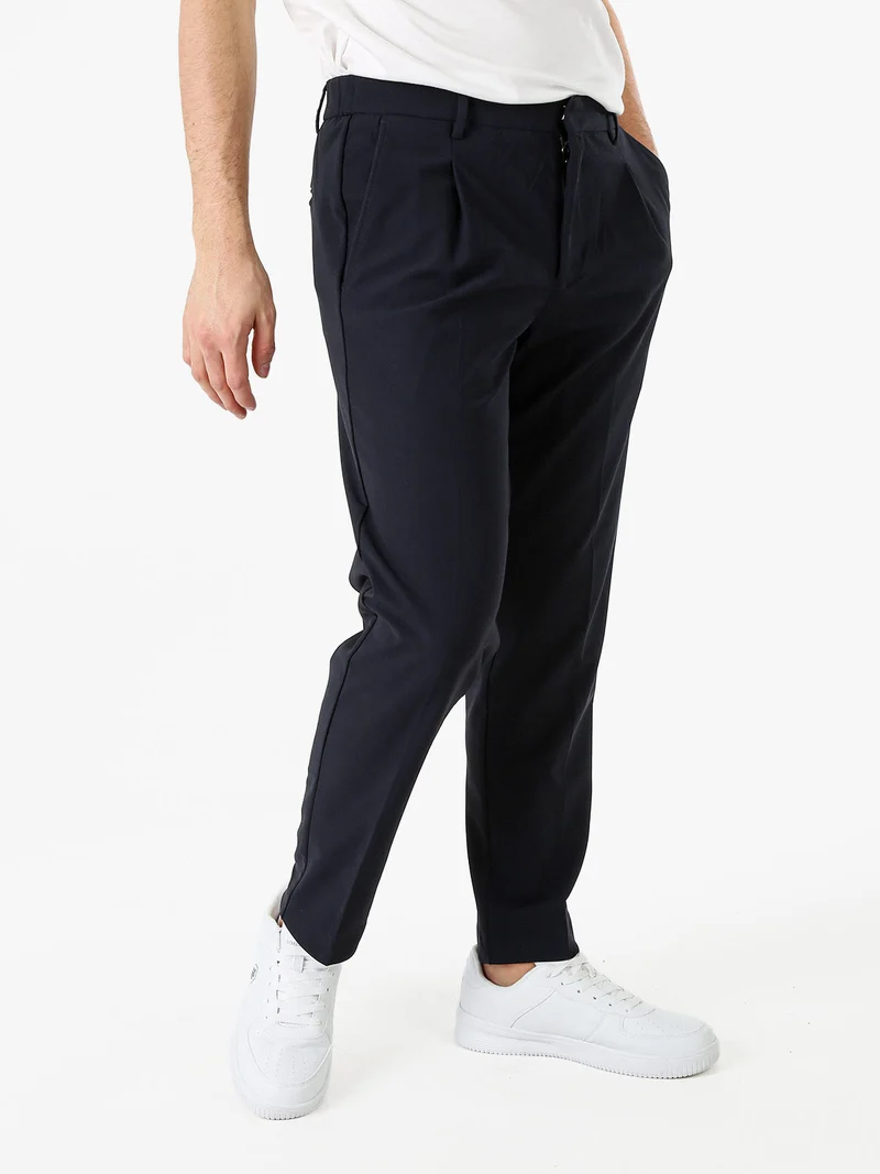 Pantaloni casual da uomo a gamba dritta - blu scuro