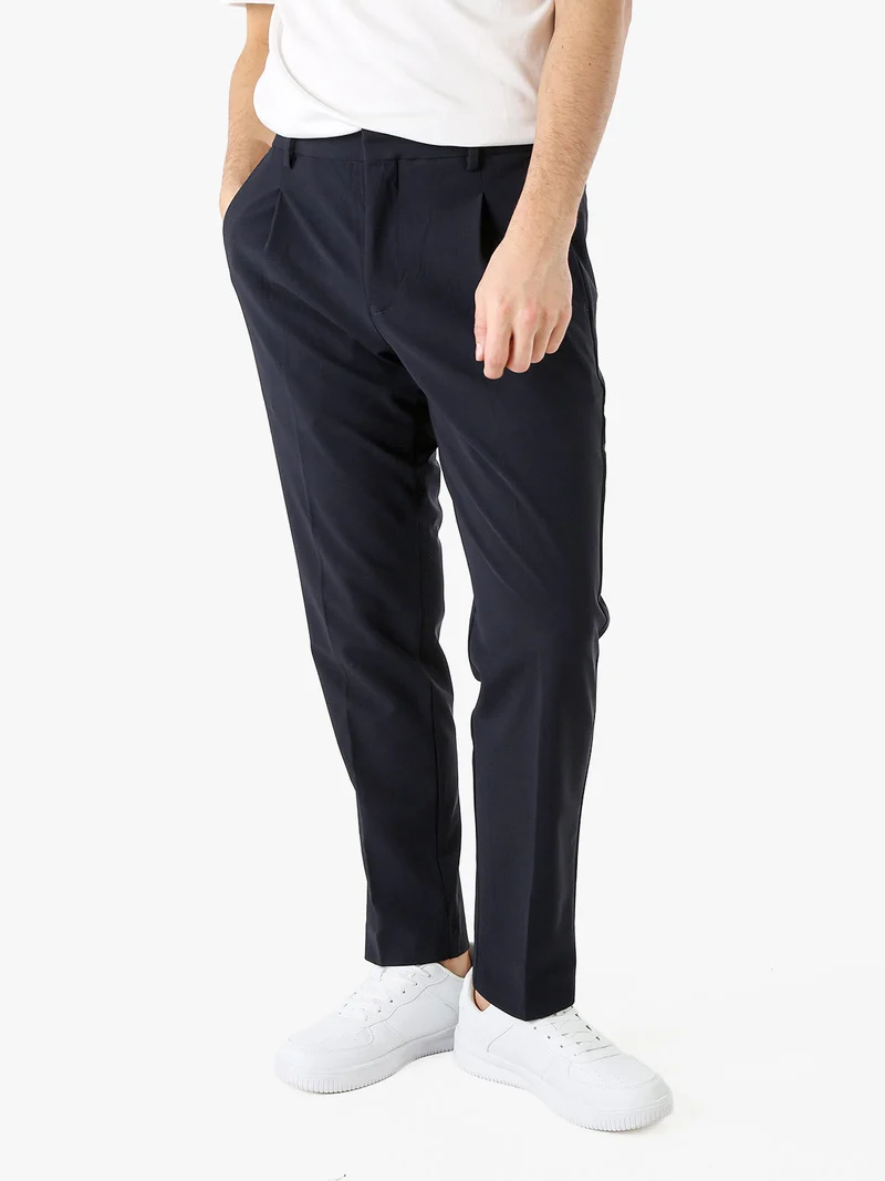 Pantaloni casual da uomo a gamba dritta - blu scuro