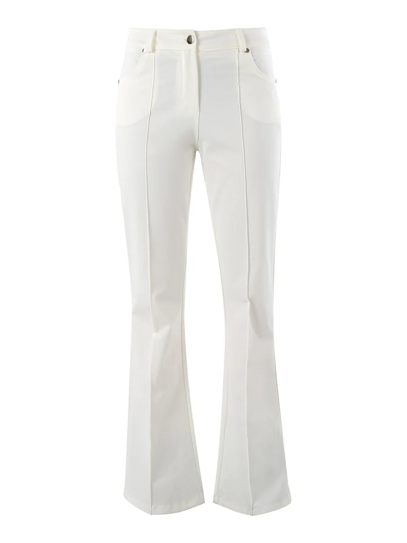 Pantaloni donna a zampa con cucitura centrale - bianco