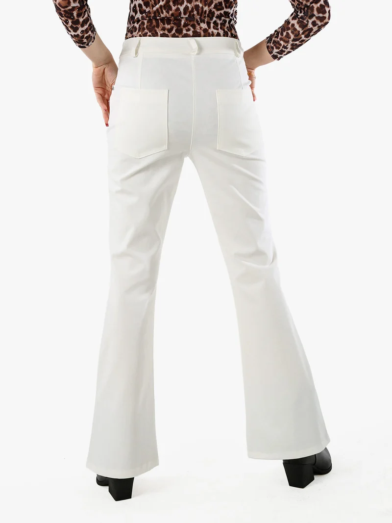 Pantaloni donna a zampa con cucitura centrale - bianco