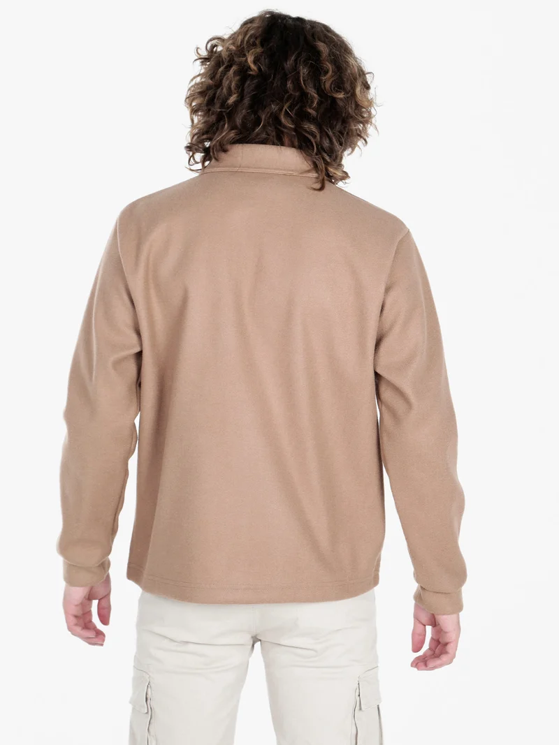 Giacca camicia da uomo effetto lana con bottoni - cammello