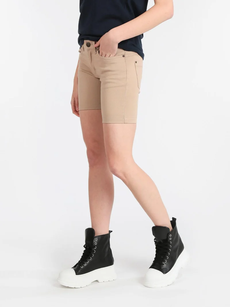 Shorts donna in cotone jeans - beige
