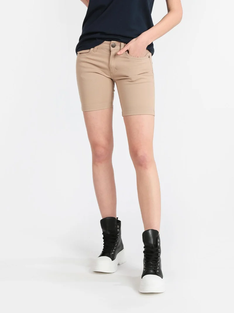 Shorts donna in cotone jeans - beige