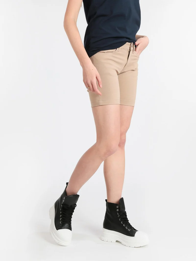 Shorts donna in cotone jeans - beige