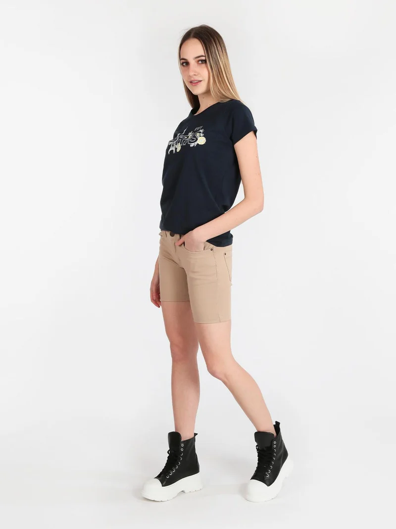 Shorts donna in cotone jeans - beige
