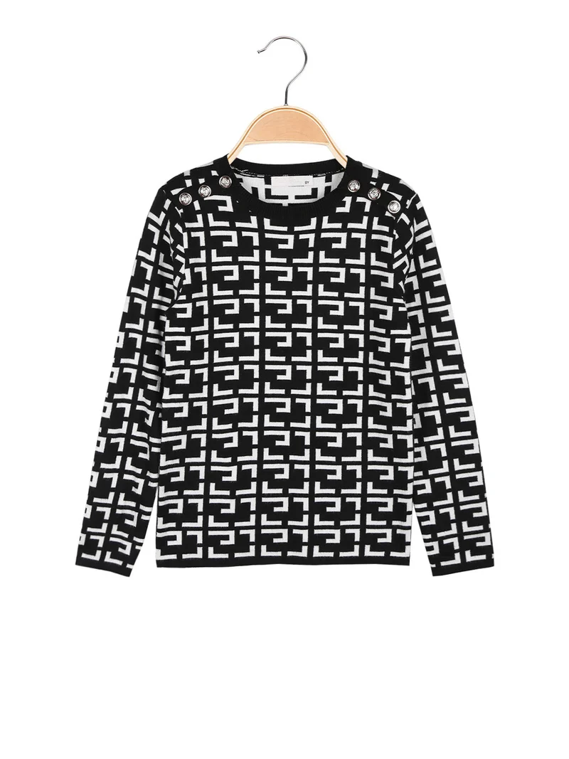 Pullover da bambina con bottoni dorati - nero