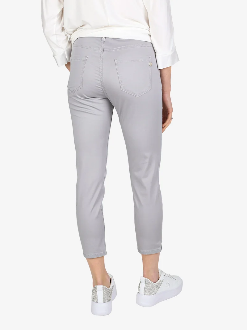 Pantaloni capri donna in cotone con piccolo spacco e strass sul finale - grigio