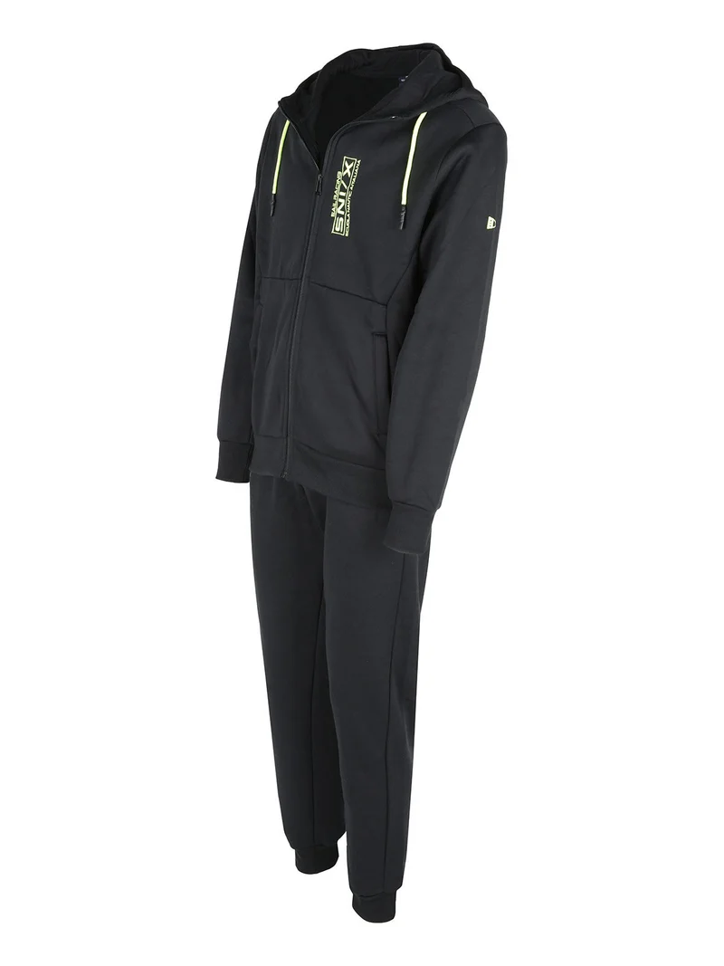 Tuta da uomo 2 pezzi con cappuccio e zip - nero