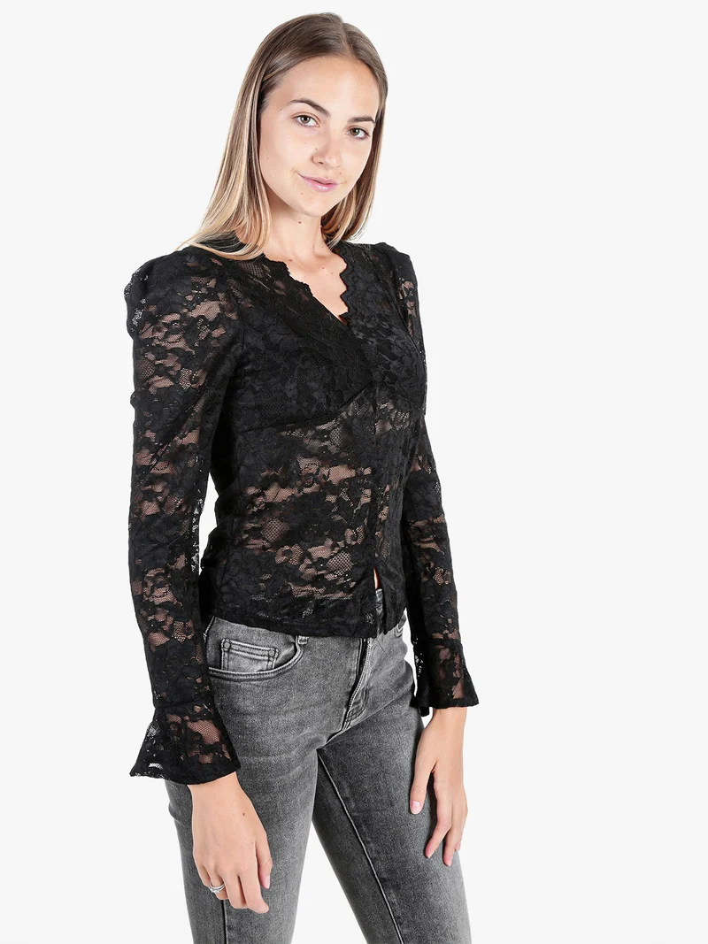 Top donna in pizzo a maniche lunghe - nero