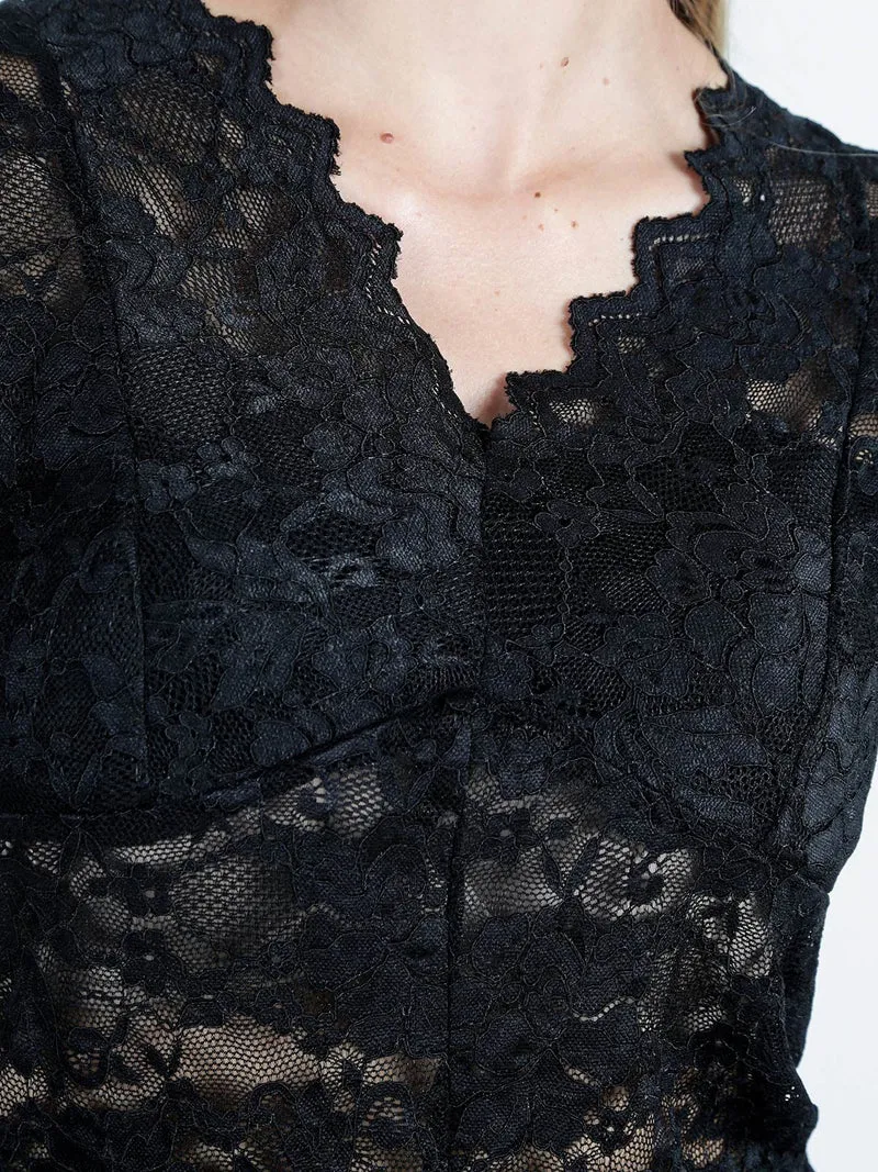 Top donna in pizzo a maniche lunghe - nero