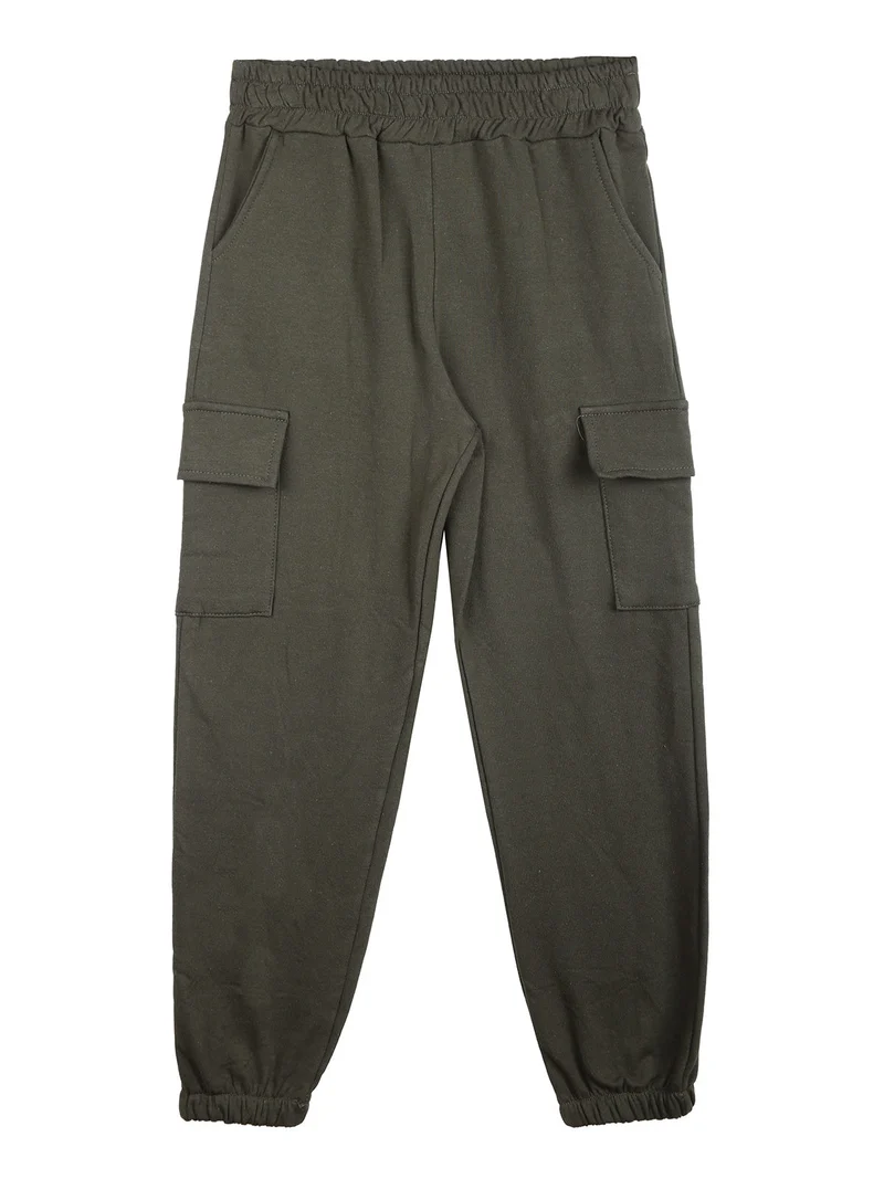Pantaloni da bambina felpati con tasconi - verde scuro