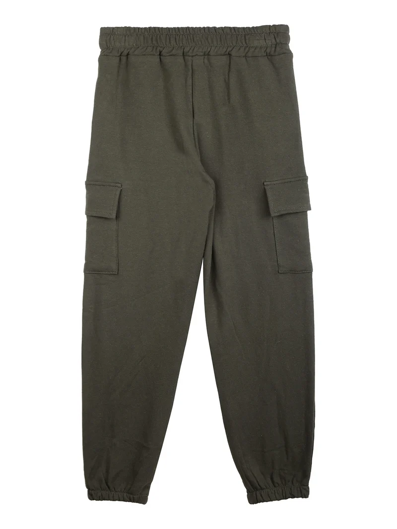 Pantaloni da bambina felpati con tasconi - verde scuro