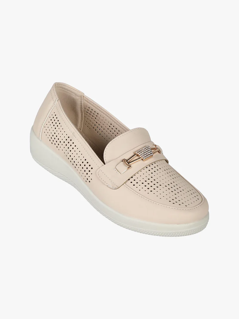 Mocassini donna comfort con placca gioiello - beige