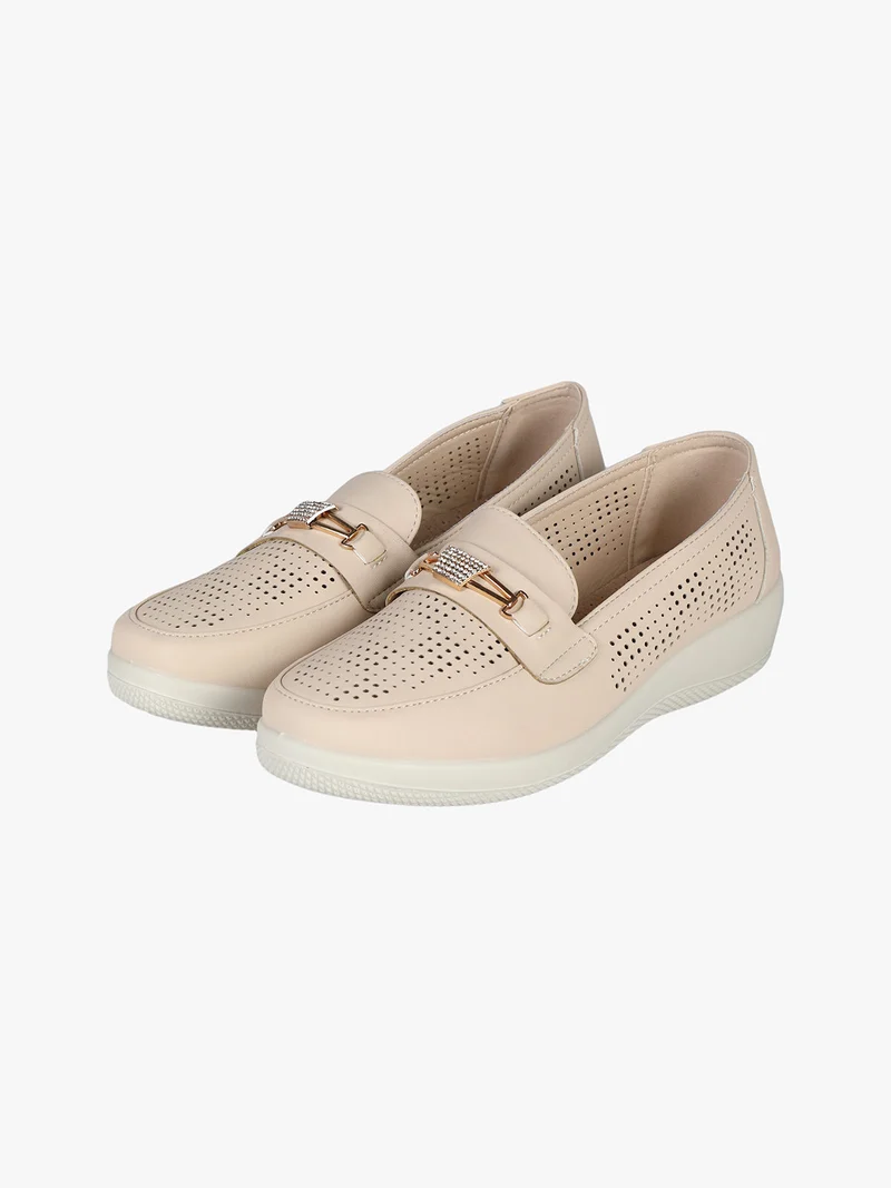 Mocassini donna comfort con placca gioiello - beige