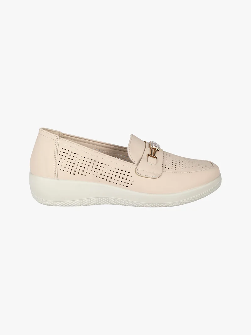 Mocassini donna comfort con placca gioiello - beige