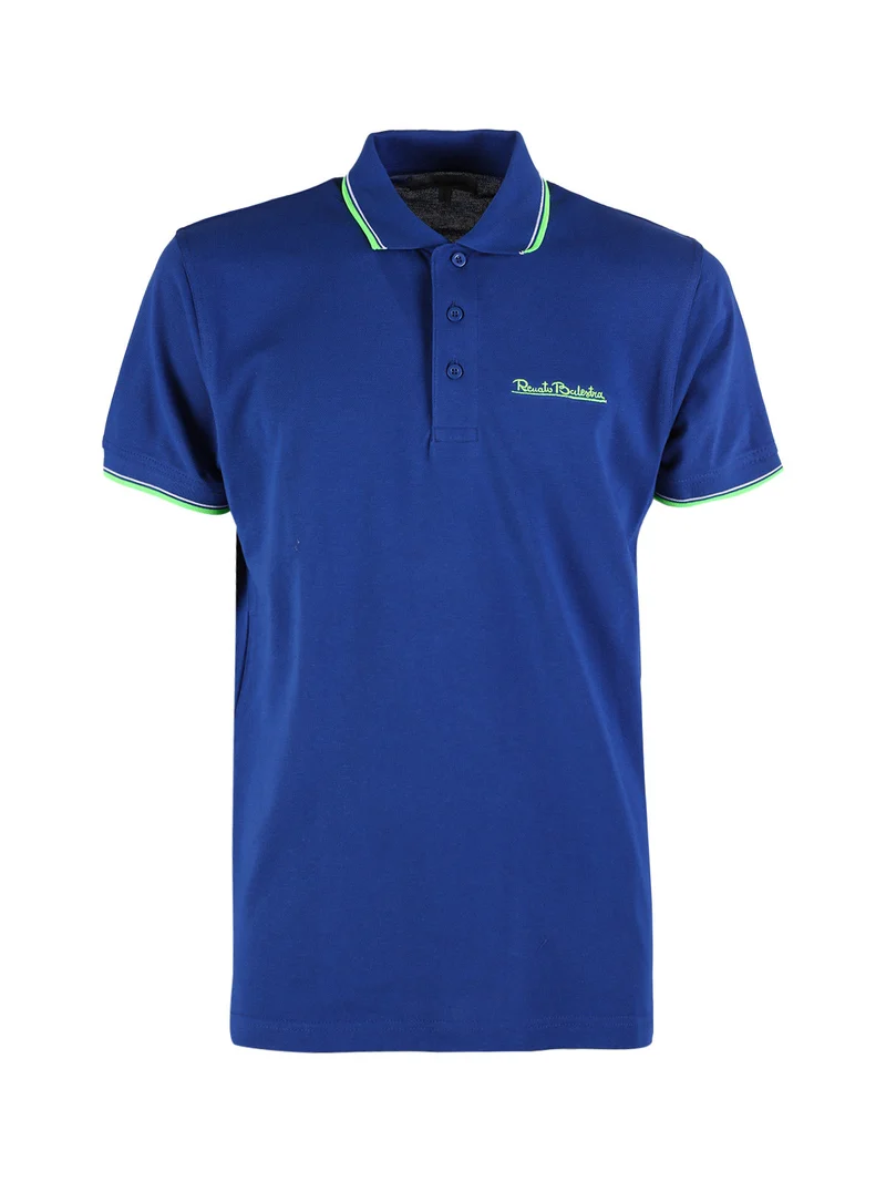 Polo da uomo a maniche corte in cotone - blu