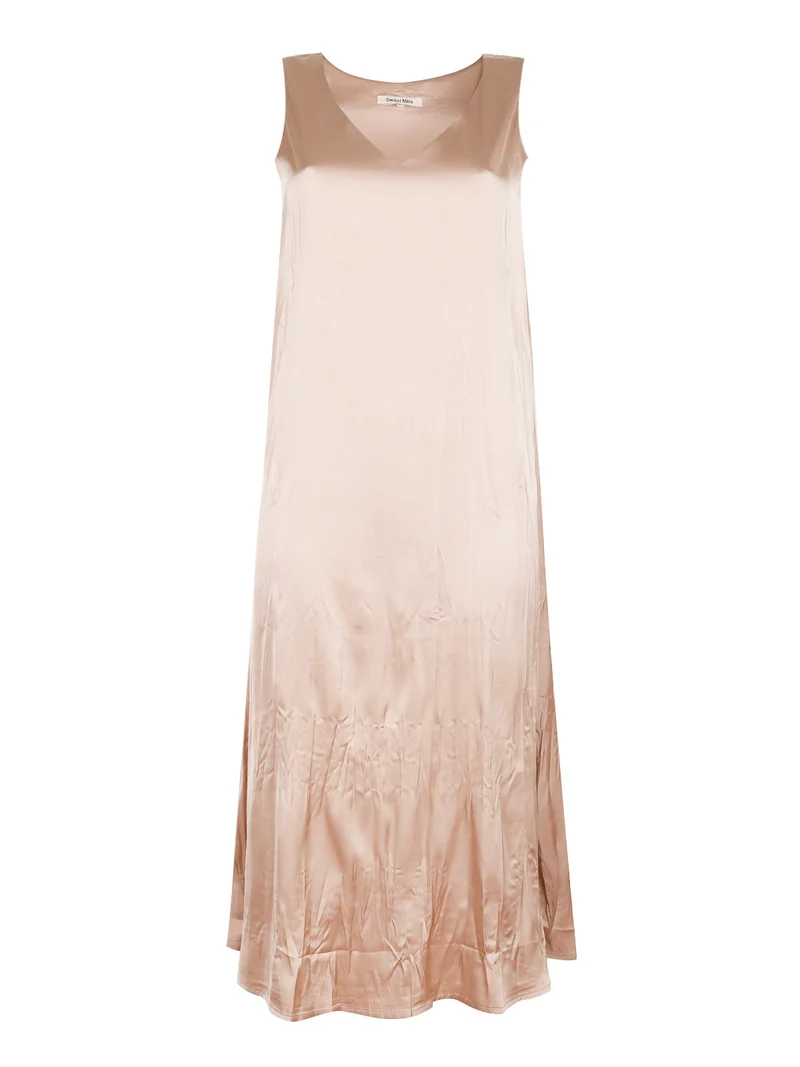 Vestito donna smanicato effetto seta - beige