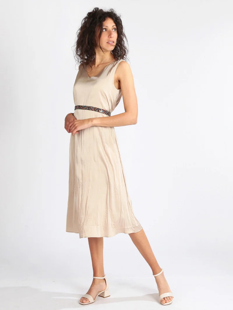 Vestito donna smanicato effetto seta - beige
