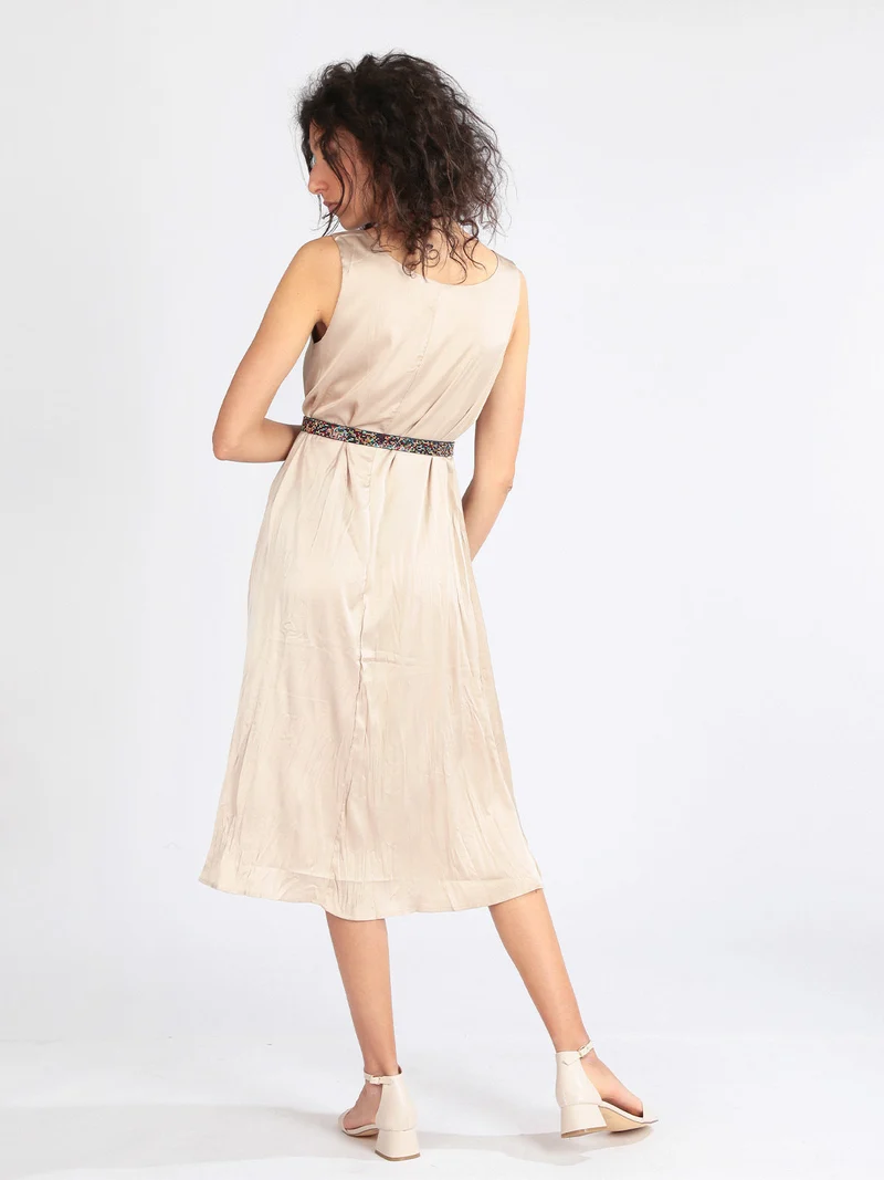 Vestito donna smanicato effetto seta - beige