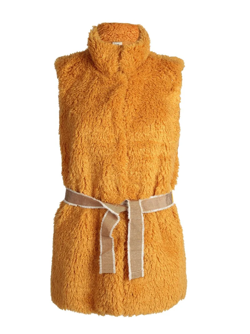 Gilet peloso con cintura - senape