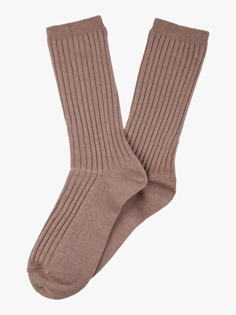 Calze lunghe donna a coste in misto cashmere - khaki