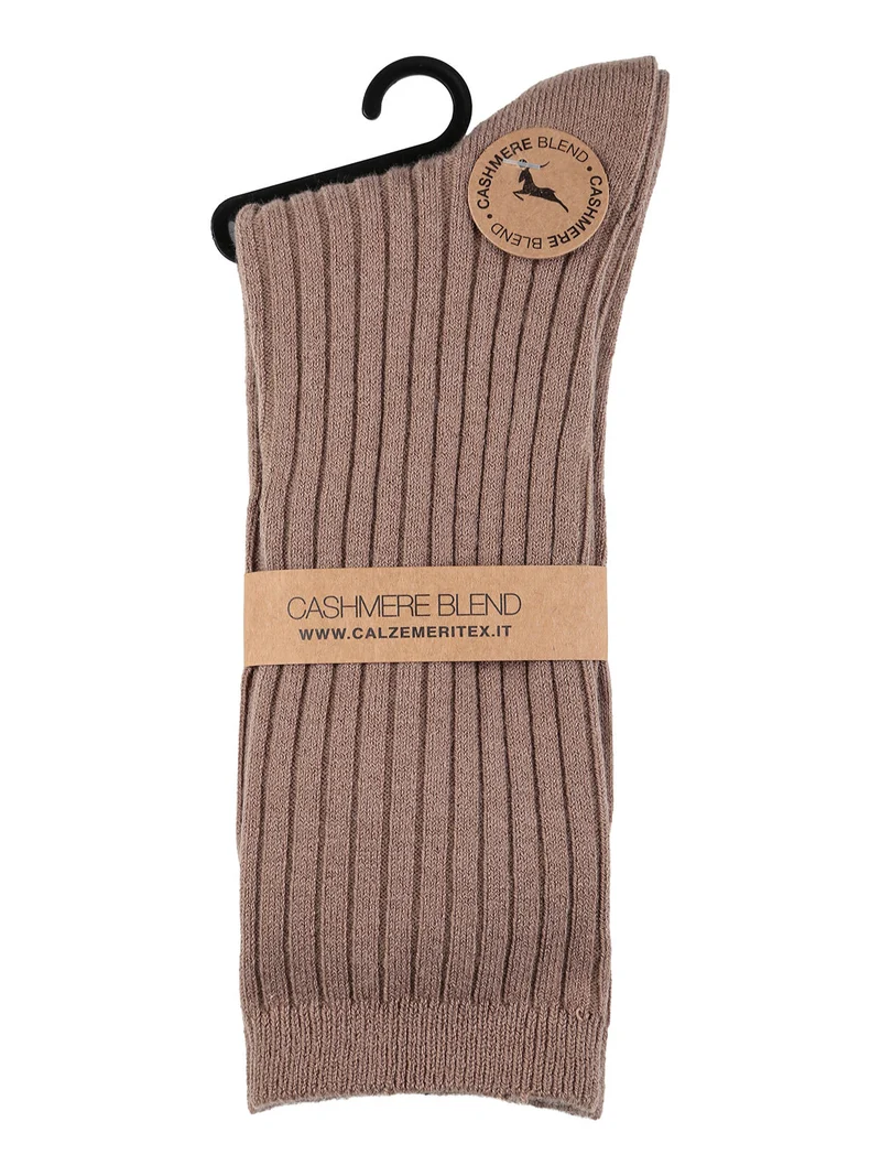 Calze lunghe donna a coste in misto cashmere - khaki
