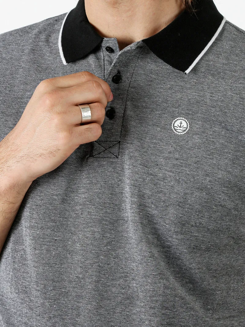 Polo da uomo in cotone a maniche corte con logo - nero
