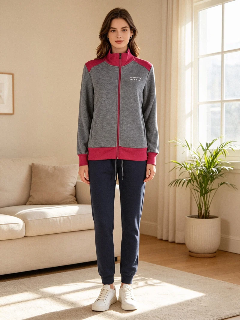Completo tuta donna invernale con felpa e pantaloni - grigio scuro