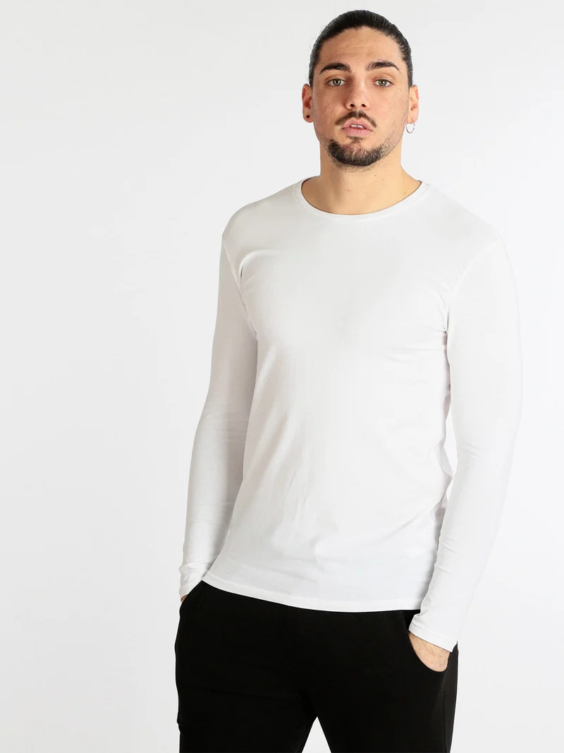 T-shirt manica lunga uomo in cotone - bianco