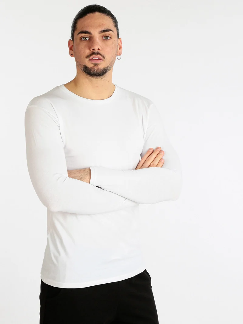 T-shirt manica lunga uomo in cotone - bianco